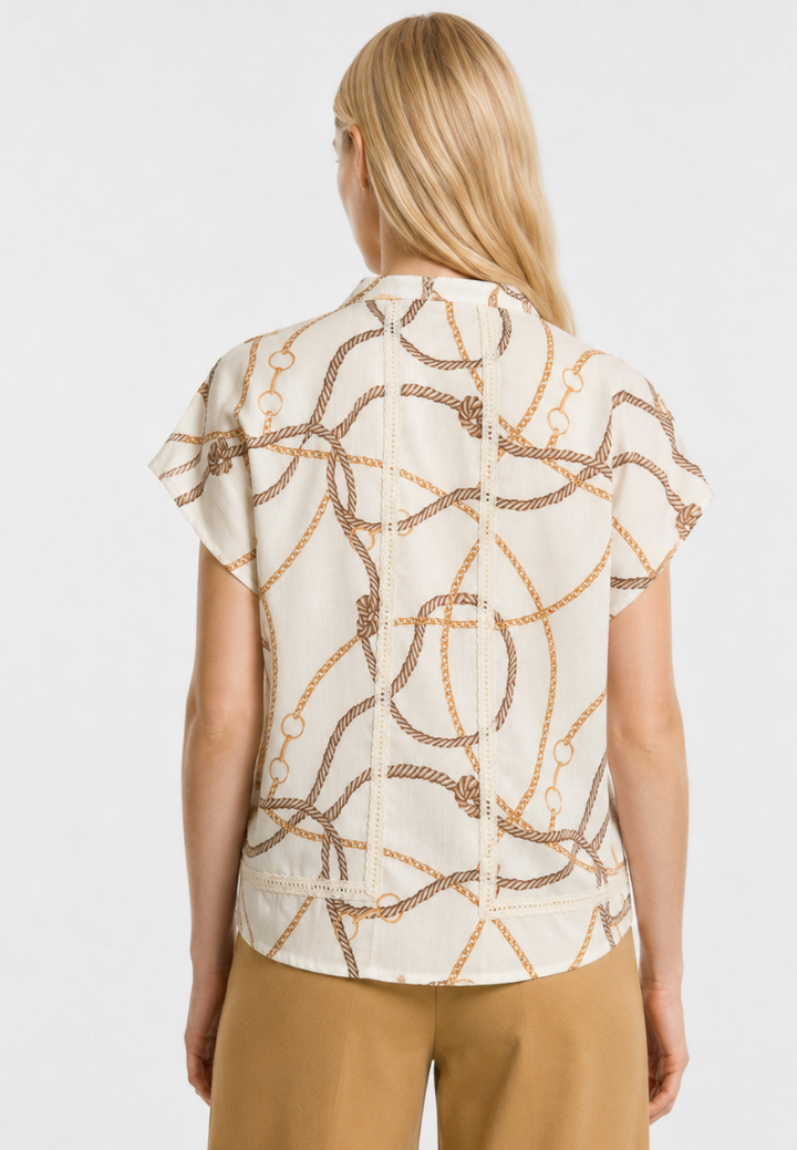 Constance Bridle Print Button Down Blouse Top (Beige)