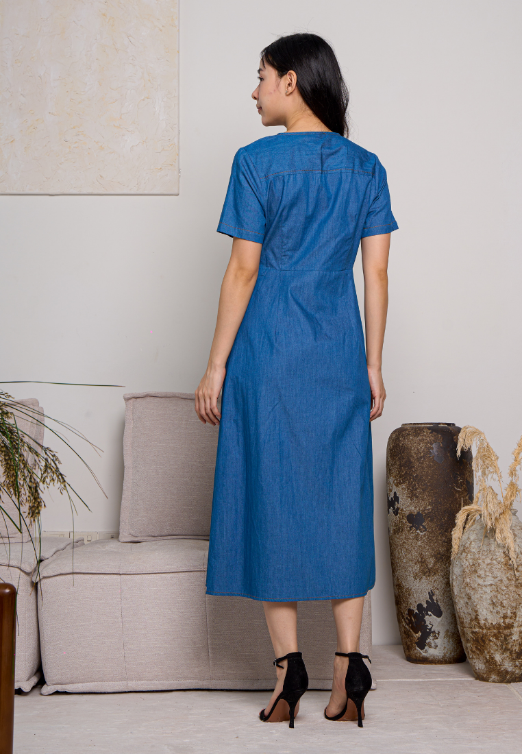 Aubree Cotton Denim Wrap Dress