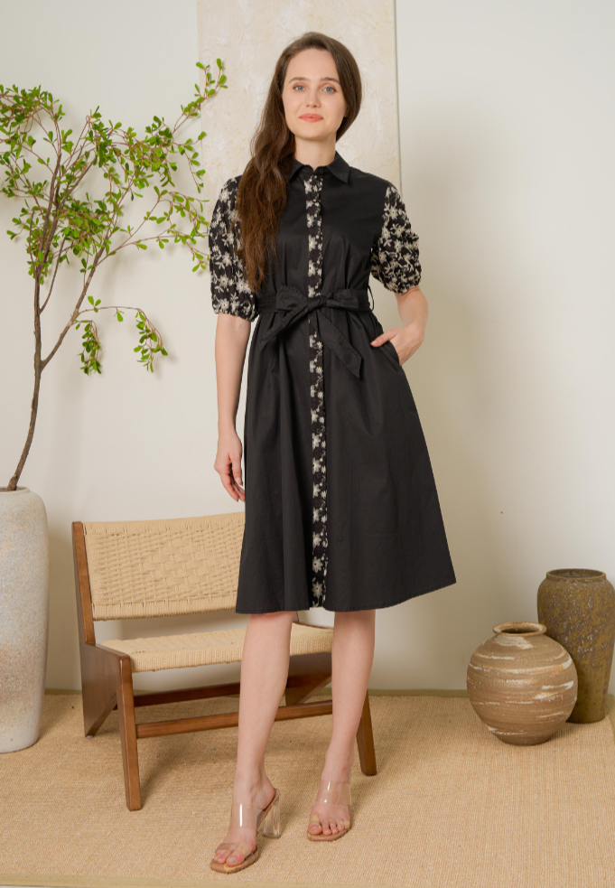 Avina Floral Eyelet Button Down Dress