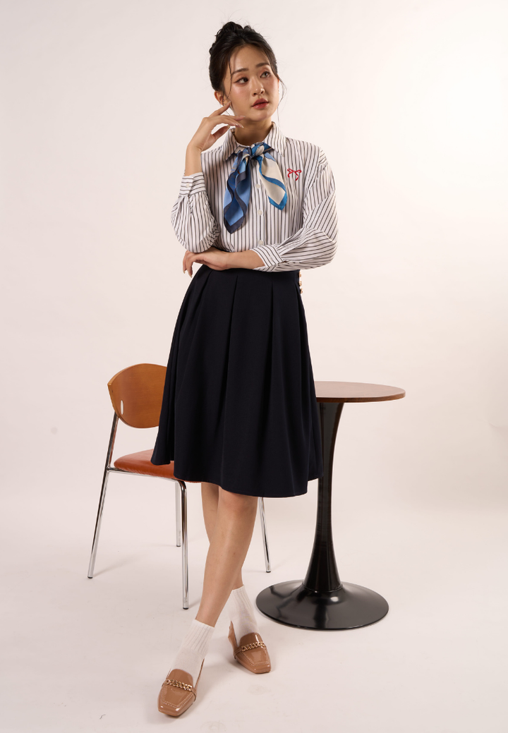 Victoria Striped Ribbon Shirt (White)