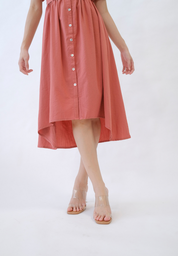 Sophia Button Down Asymmetrical Hem Dress (Pink)