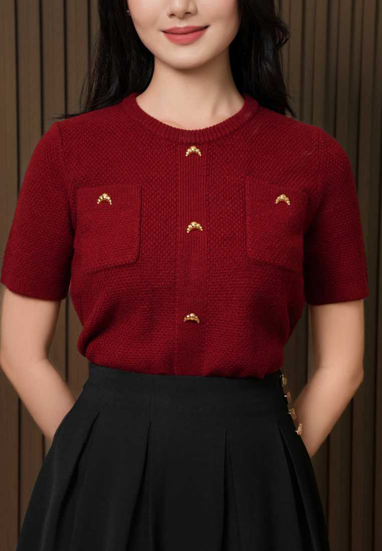 Cressie Textured Knit Top (Maroon)