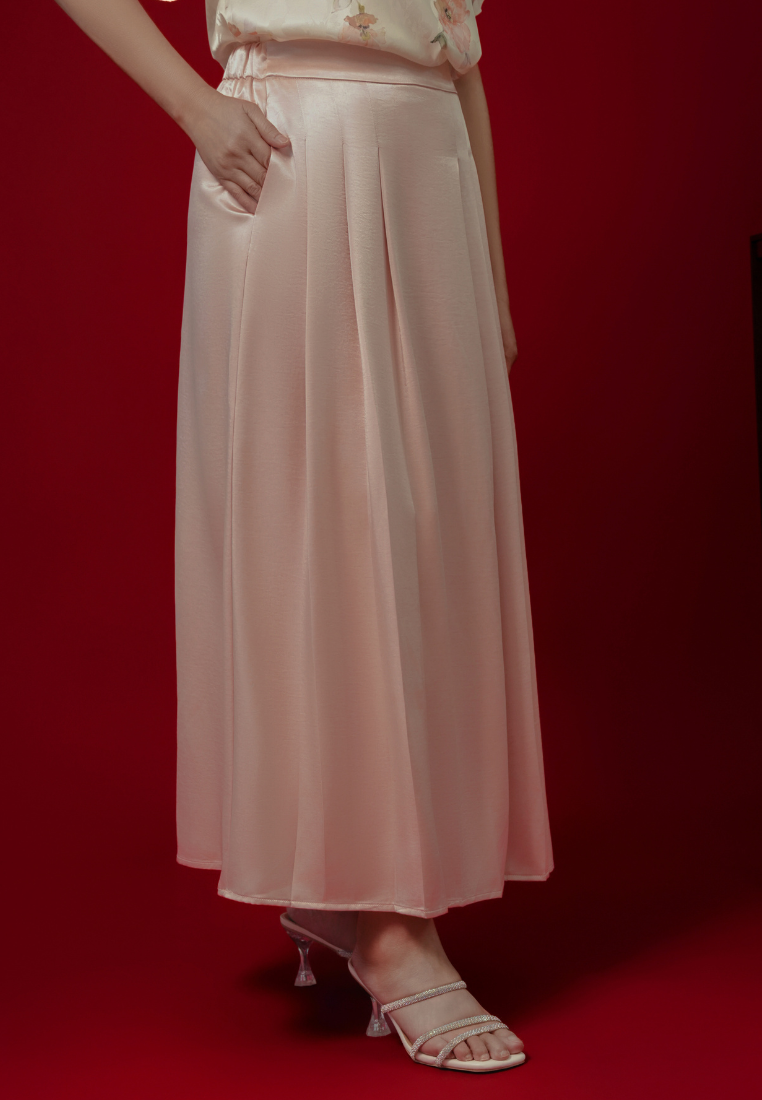 Jing Wen Satin Pleated Skirt (Pink)