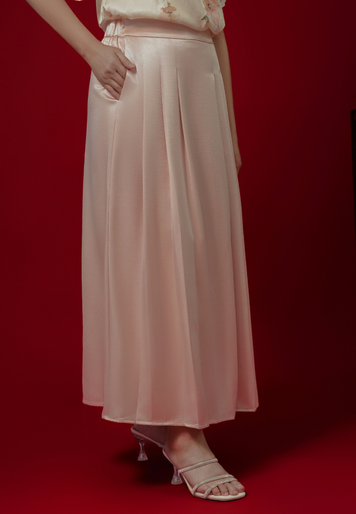 Jing Wen Satin Pleated Skirt (Pink)