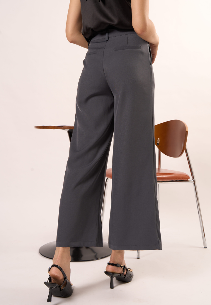 Eleanor Gold Button Wide Leg Pant (Grey)