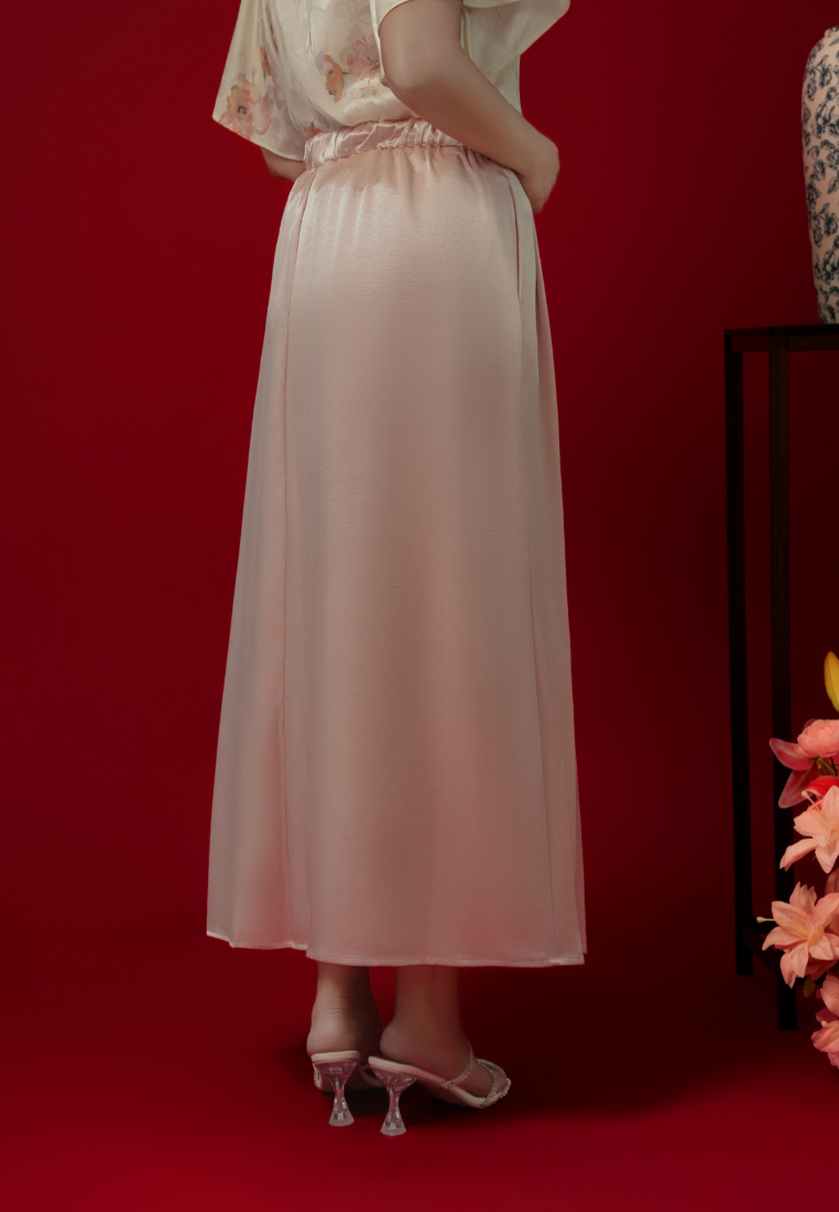 Jing Wen Satin Pleated Skirt (Pink)