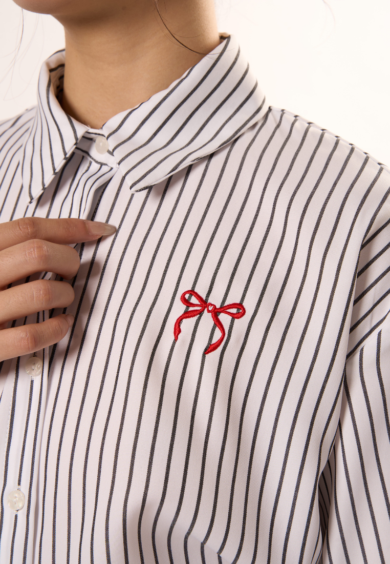 Victoria Striped Ribbon Shirt (White)