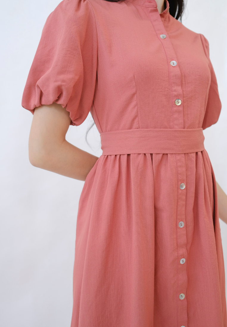 Sophia Button Down Asymmetrical Hem Dress (Pink)
