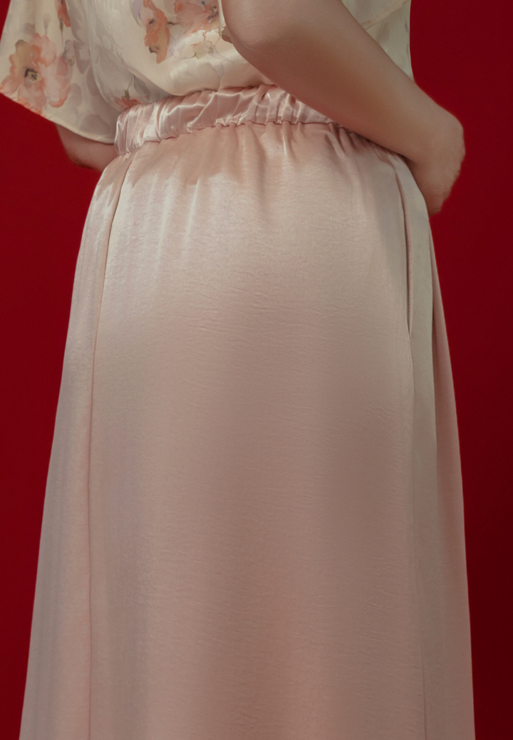 Jing Wen Satin Pleated Skirt (Pink)