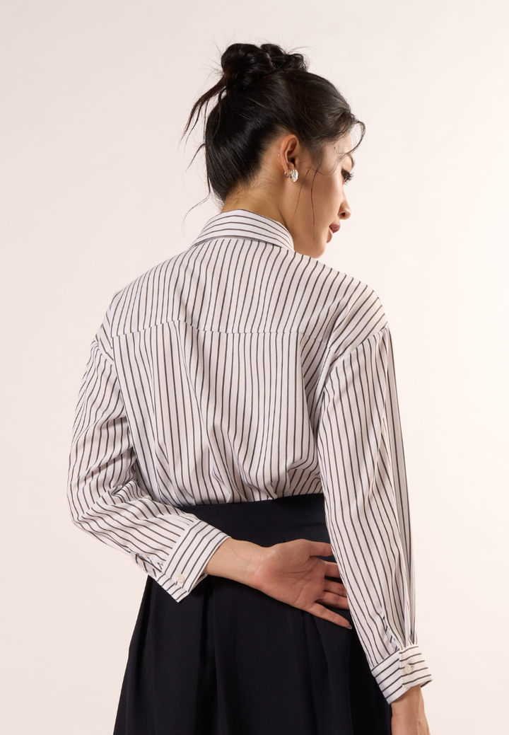 Victoria Striped Ribbon Shirt (White)