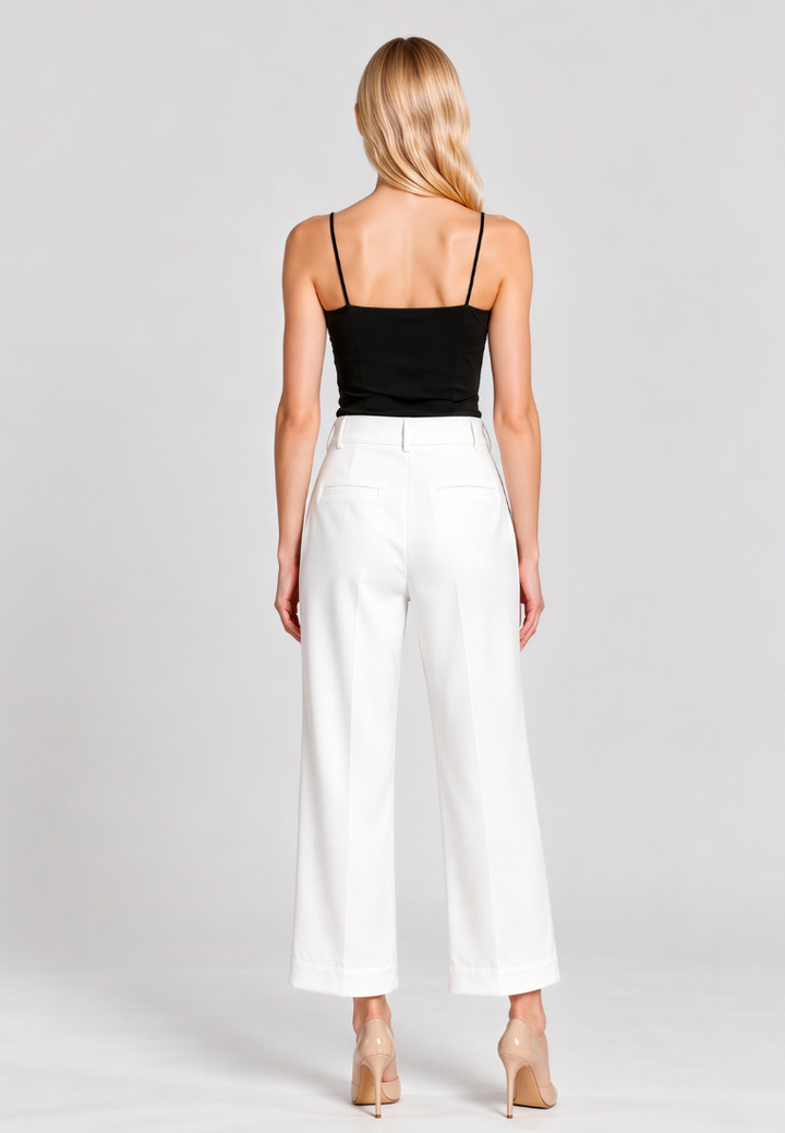 Eleanor Gold Button Wide Leg Pant (White)