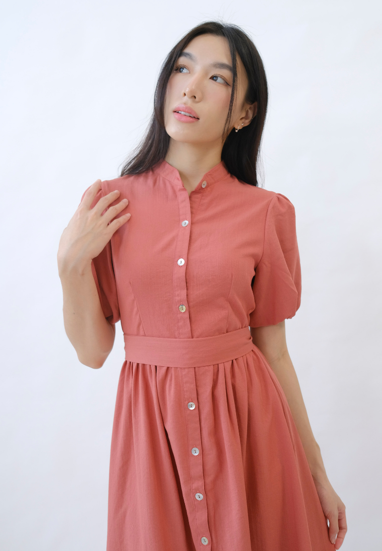 Sophia Button Down Asymmetrical Hem Dress (Pink)