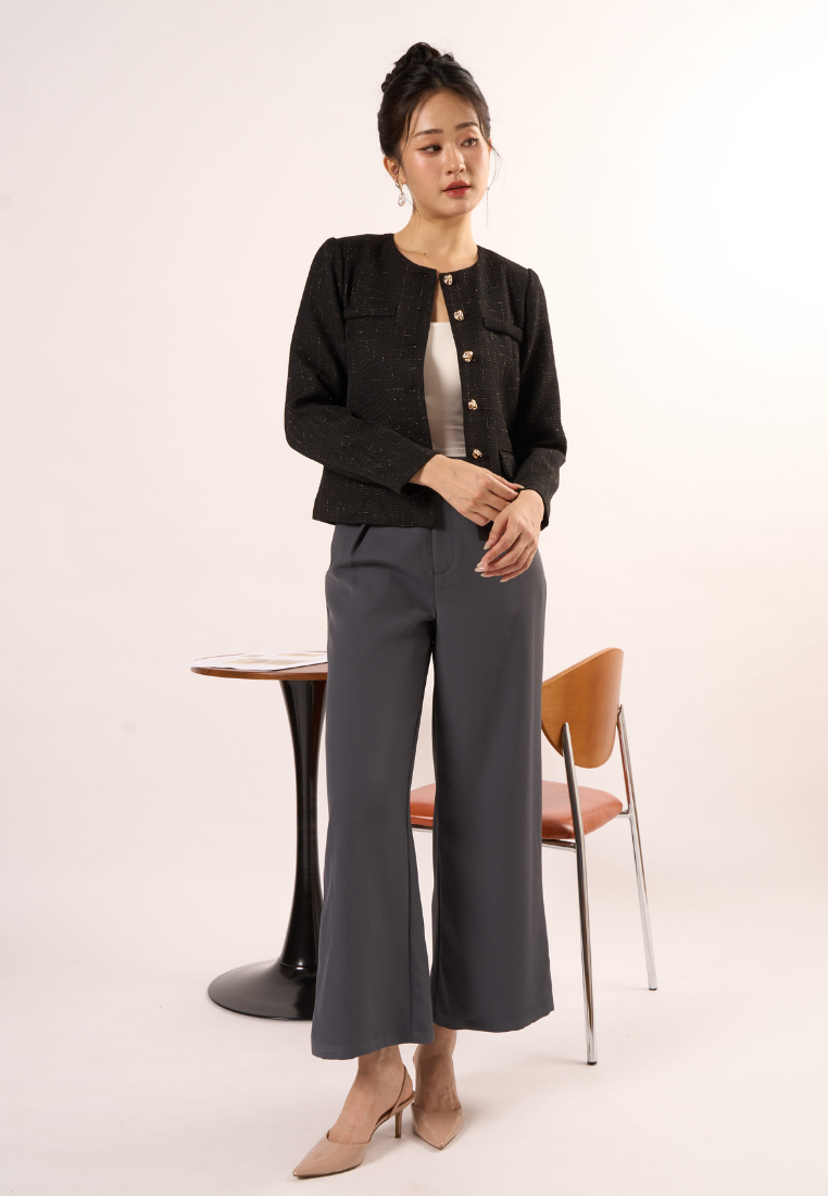 Eleanor Gold Button Wide Leg Pant (Grey)