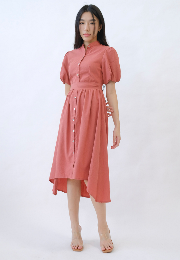 Sophia Button Down Asymmetrical Hem Dress (Pink)