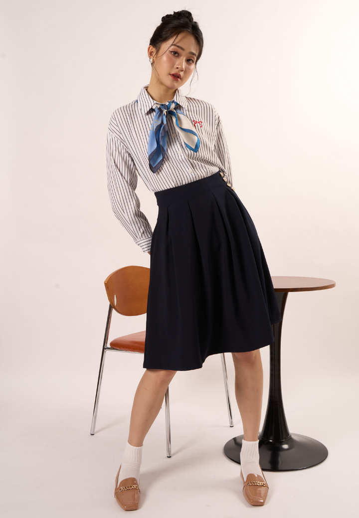 Victoria Striped Ribbon Shirt (White)