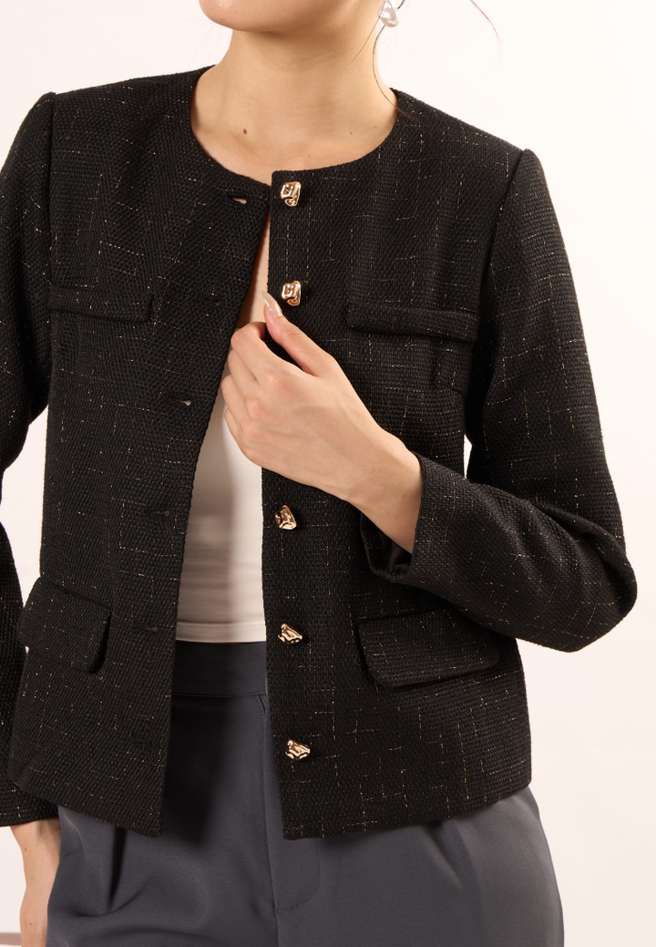 Charlotte Gold Threads Tweed Jacket (Black)