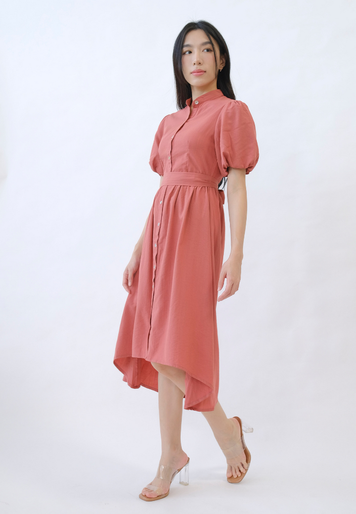 Sophia Button Down Asymmetrical Hem Dress (Pink)