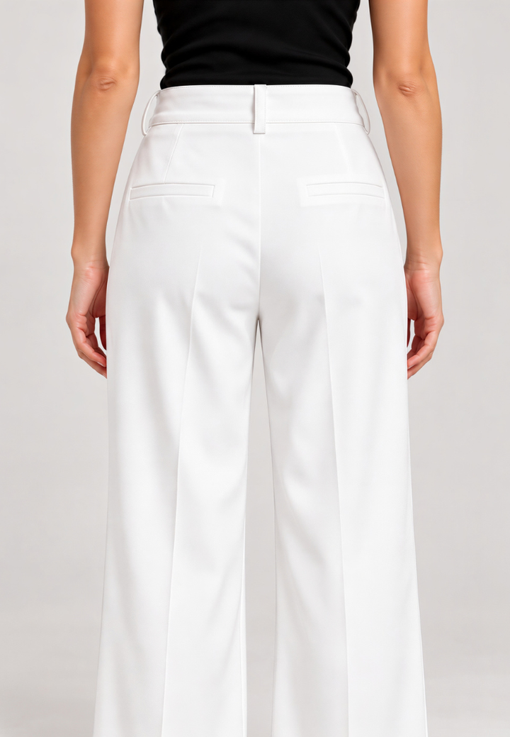 Eleanor Gold Button Wide Leg Pant (White)