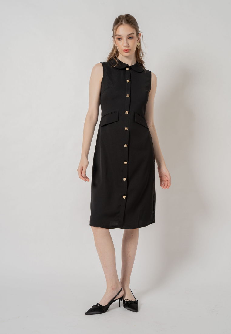 Robyn Faux Button Peter Pan Collared Dress (Black)