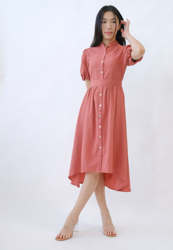 Sophia Button Down Asymmetrical Hem Dress (Pink)