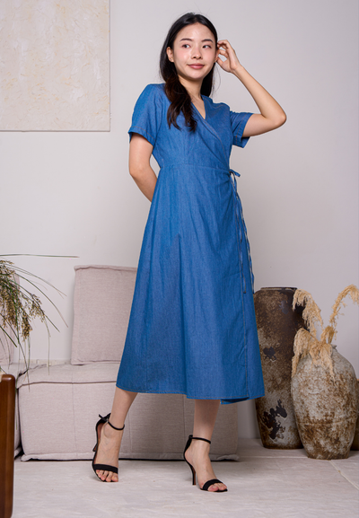 Aubree Cotton Denim Wrap Dress