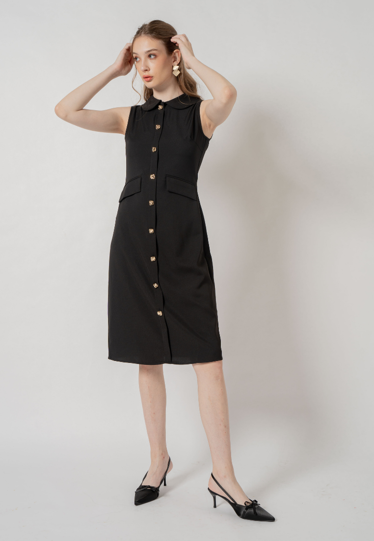 Robyn Faux Button Peter Pan Collared Dress (Black)