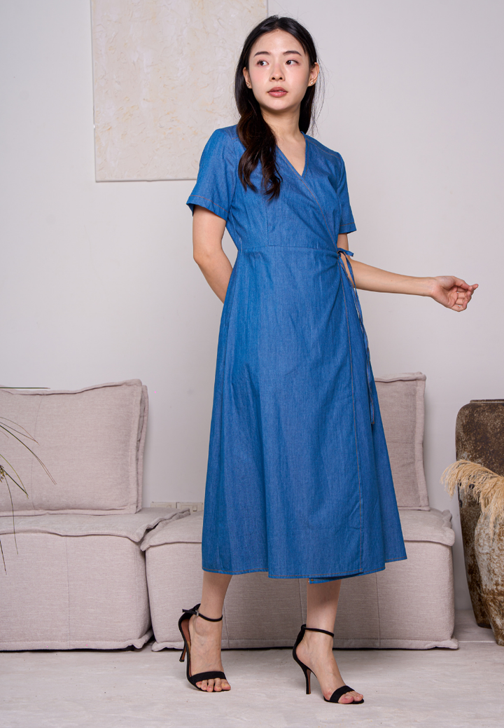 Aubree Cotton Denim Wrap Dress