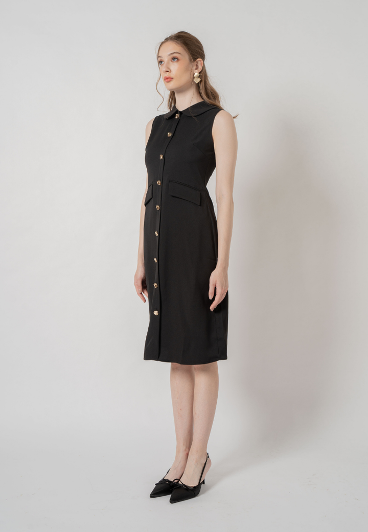 Robyn Faux Button Peter Pan Collared Dress (Black)