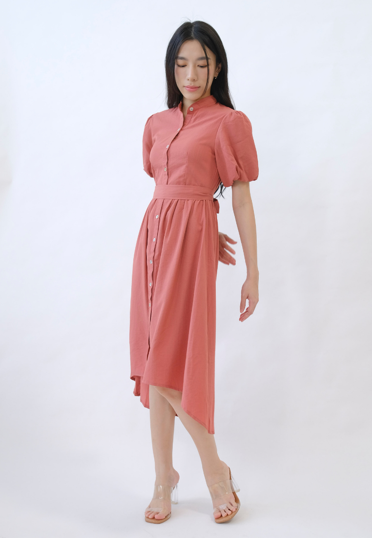 Sophia Button Down Asymmetrical Hem Dress (Pink)