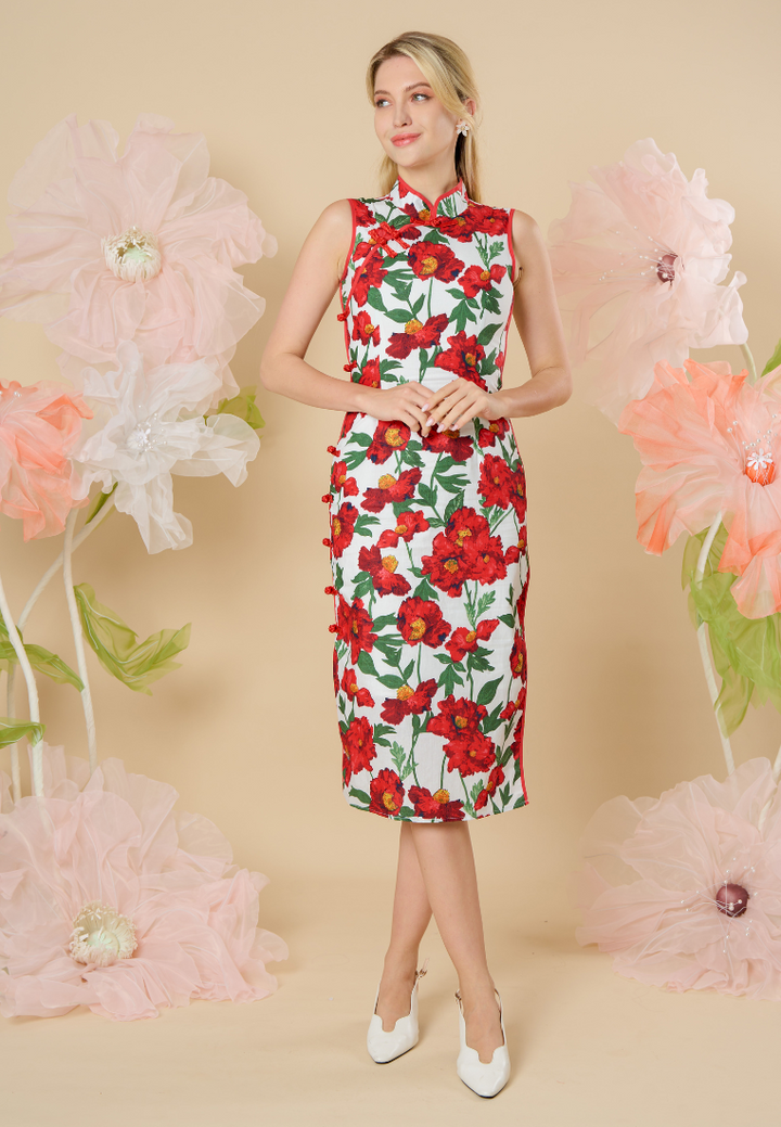 Mu Jin Sleeveless Floral Cheongsam