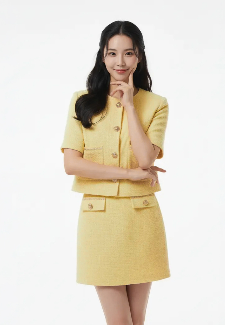 Élise Gold Button Short Sleeve Tweed Top (Yellow)