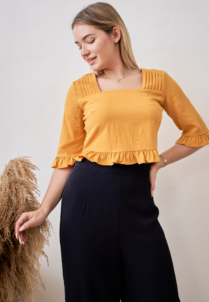 Giada Elbow Sleeves Ruffles Top