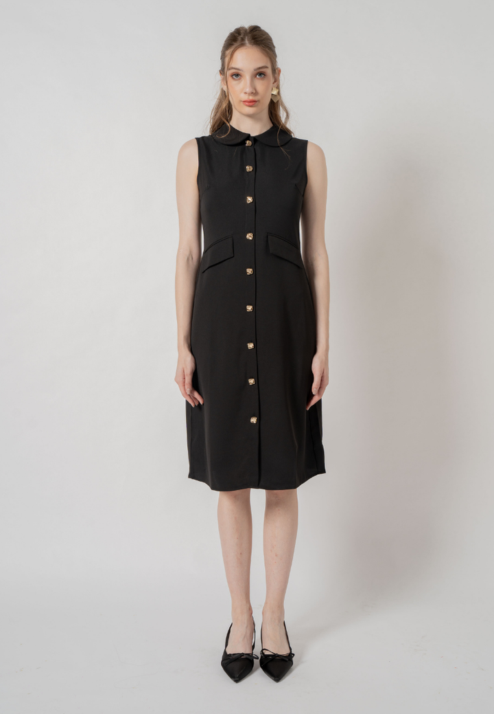 Robyn Faux Button Peter Pan Collared Dress (Black)