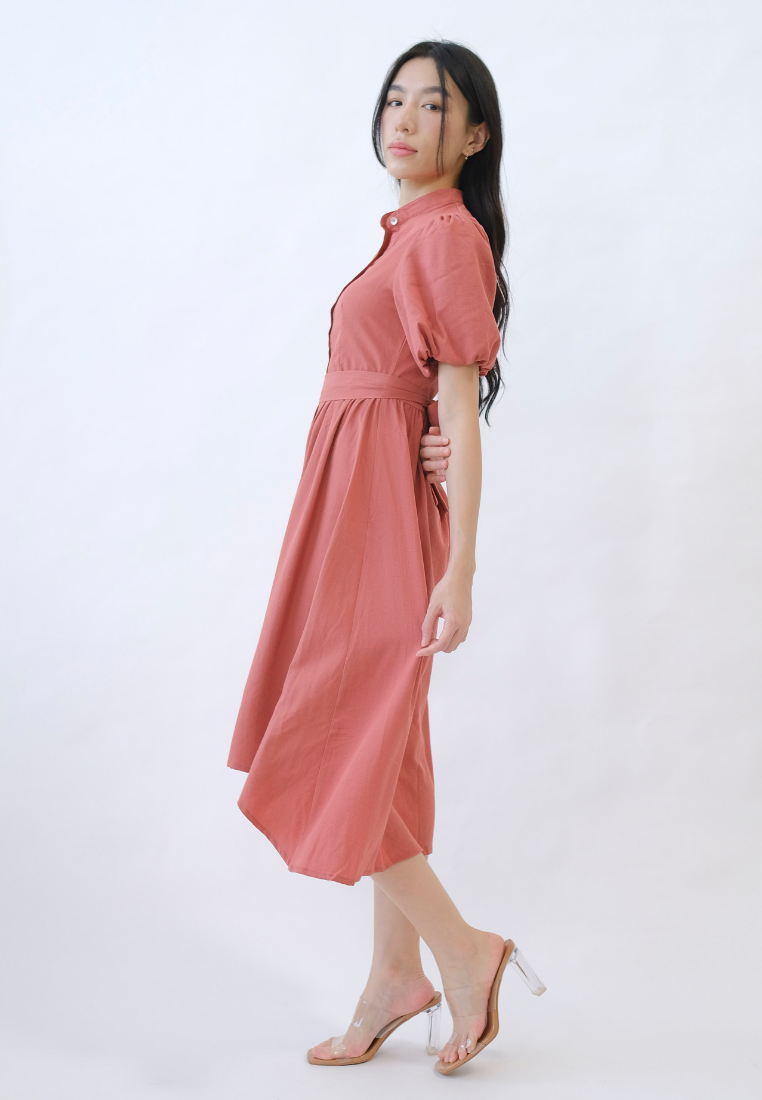 Sophia Button Down Asymmetrical Hem Dress (Pink)