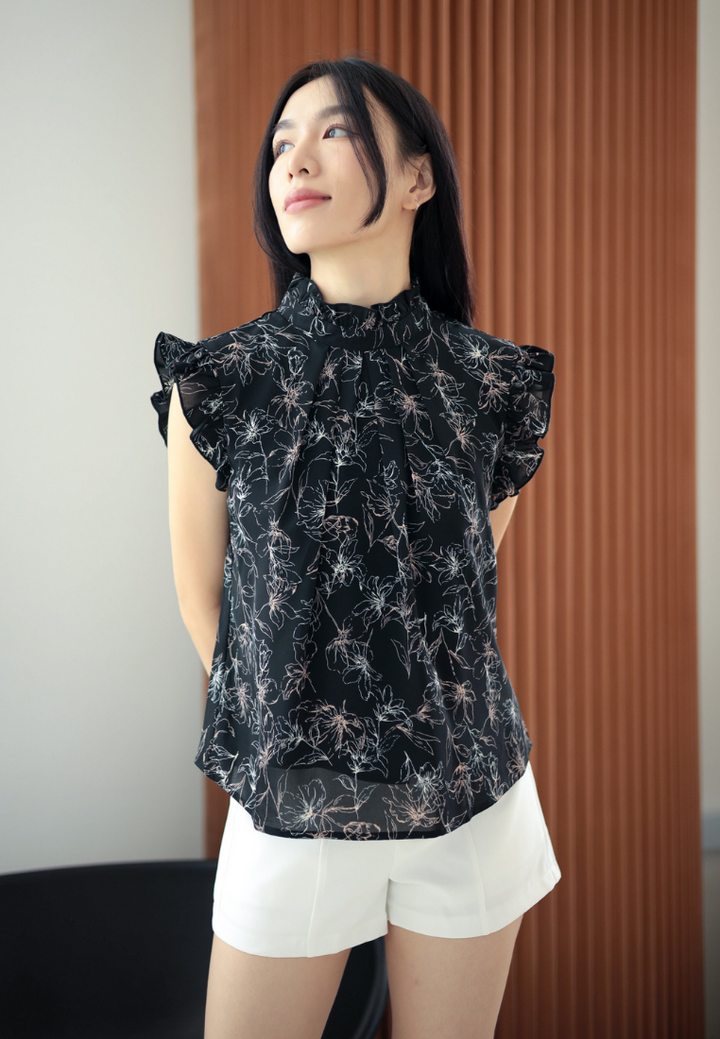 Christy Frilled Neck Floral Top