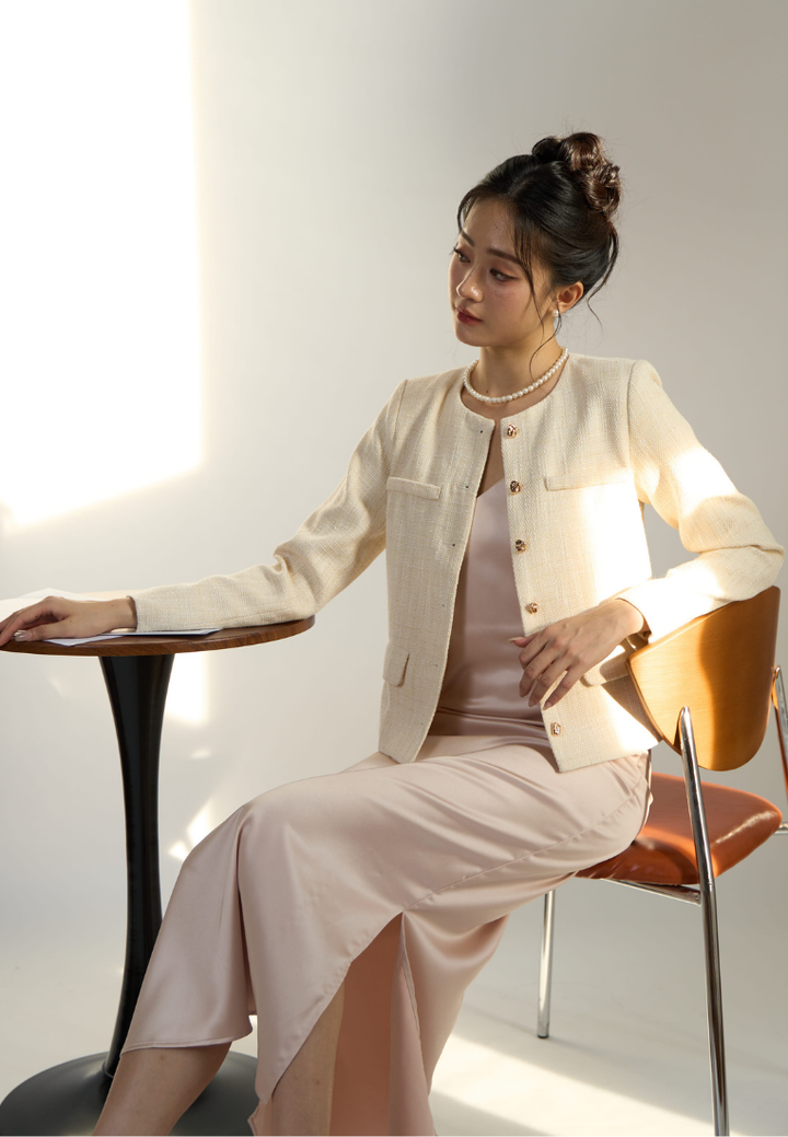 Charlotte Gold Threads Tweed Jacket (Beige)