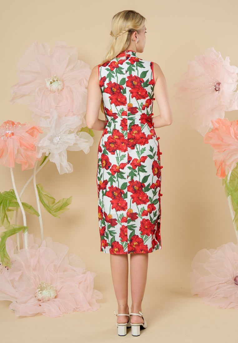 Mu Jin Sleeveless Floral Cheongsam