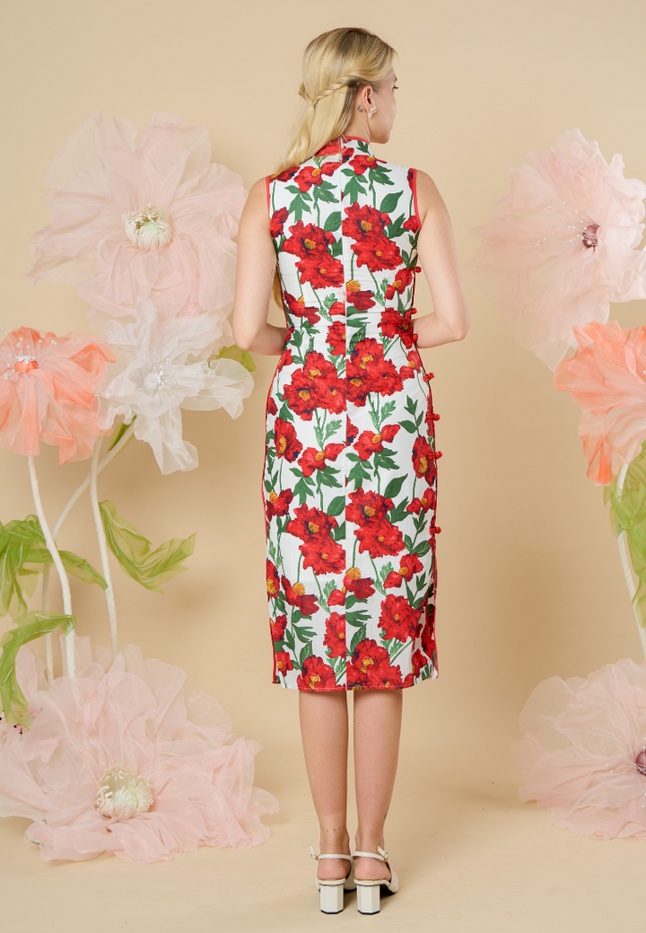 Mu Jin Sleeveless Floral Cheongsam