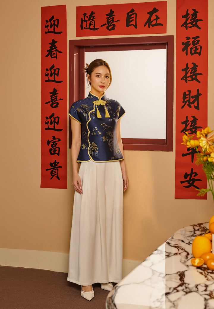Jin Yan Satin Wide-Leg Trouser Pants (White)