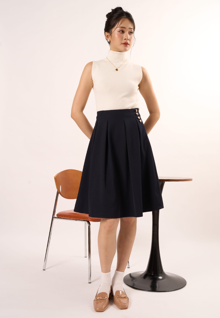 Juniper A-line Pleated Skirt (Navy Blue)