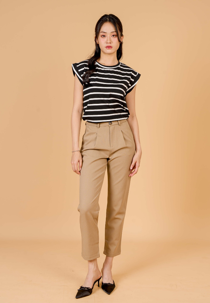 Jett Faux Horn Button Tapered Pants (Brown)