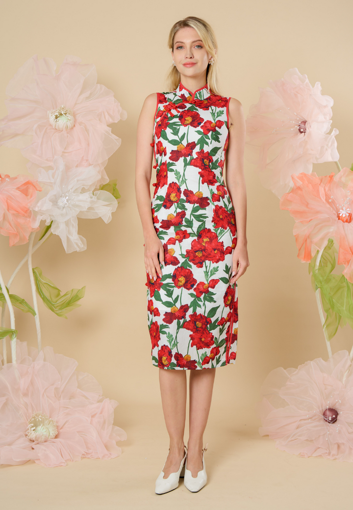 Mu Jin Sleeveless Floral Cheongsam