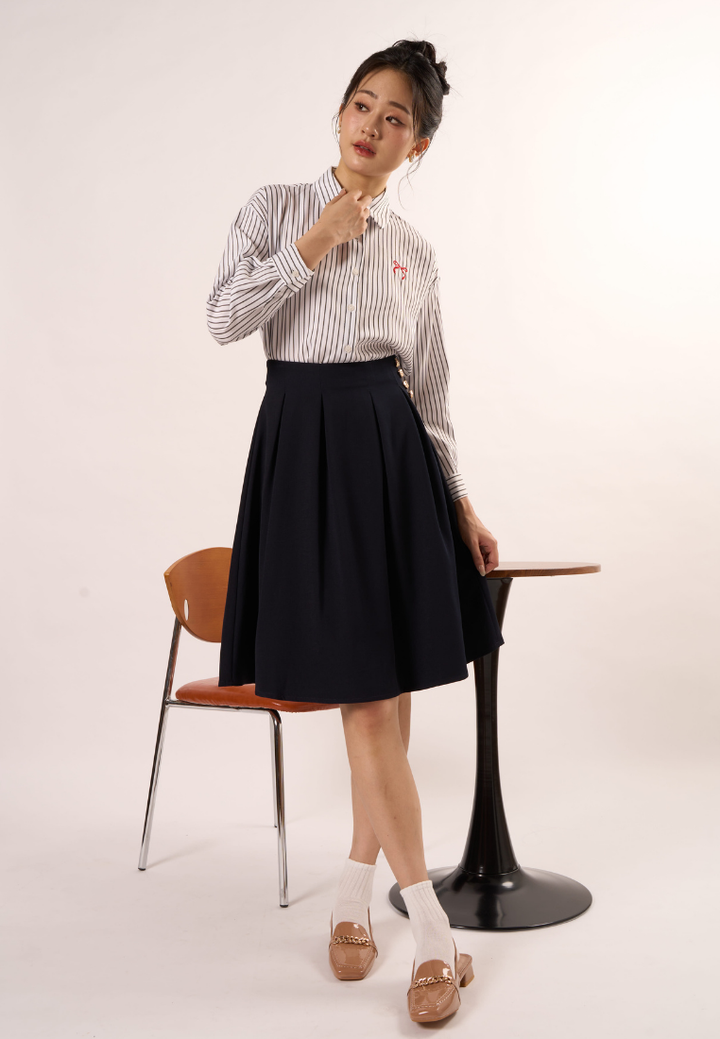 Juniper A-line Pleated Skirt (Navy Blue)