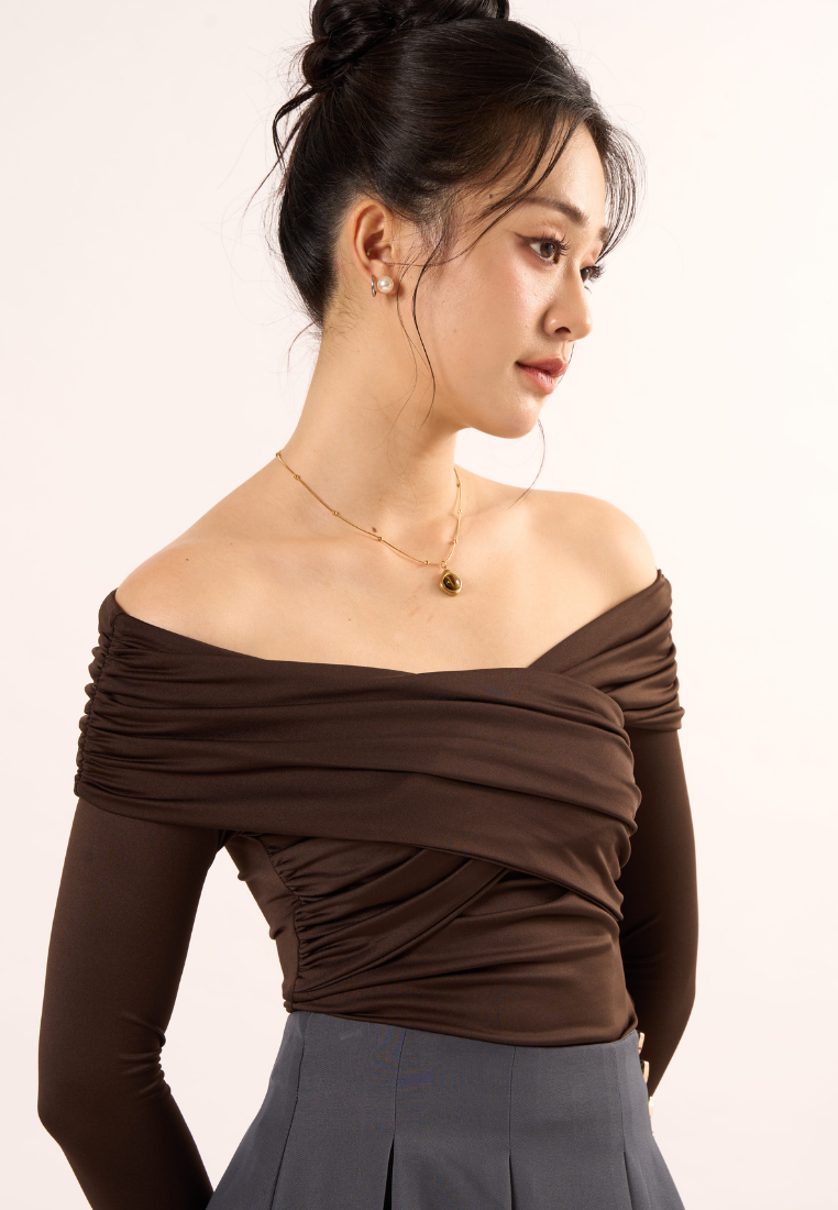 Elyn Off-shoulder top (Brown)