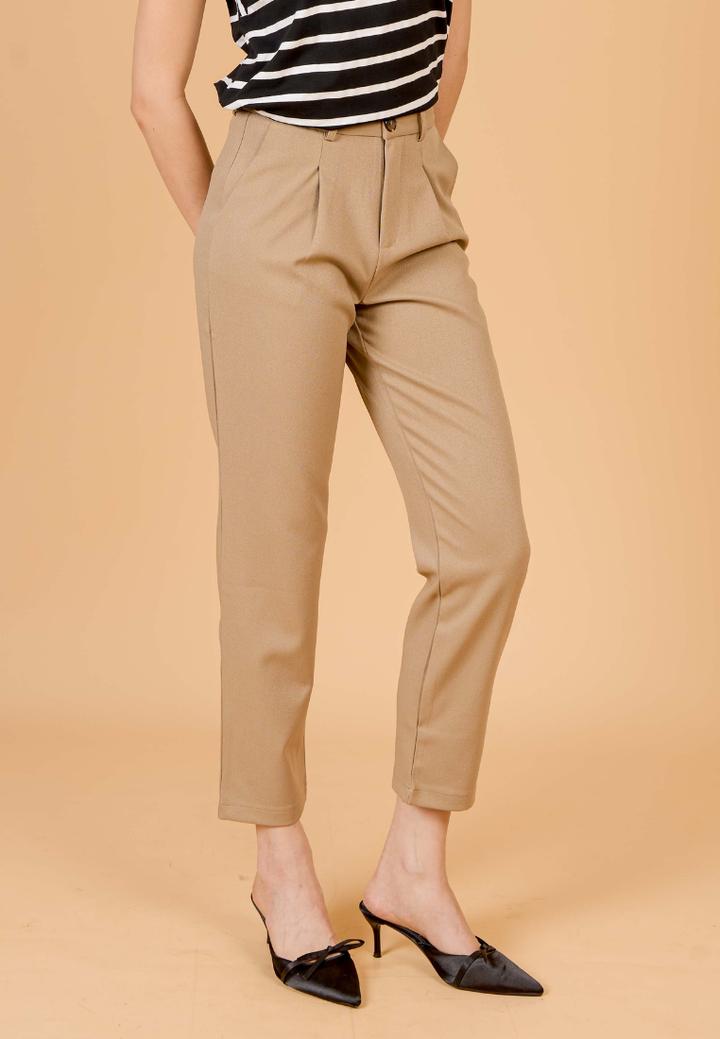 Jett Faux Horn Button Tapered Pants (Brown)