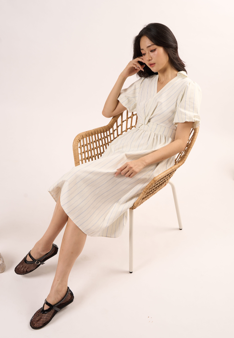 Sylvie Knot Striped Dress(White)