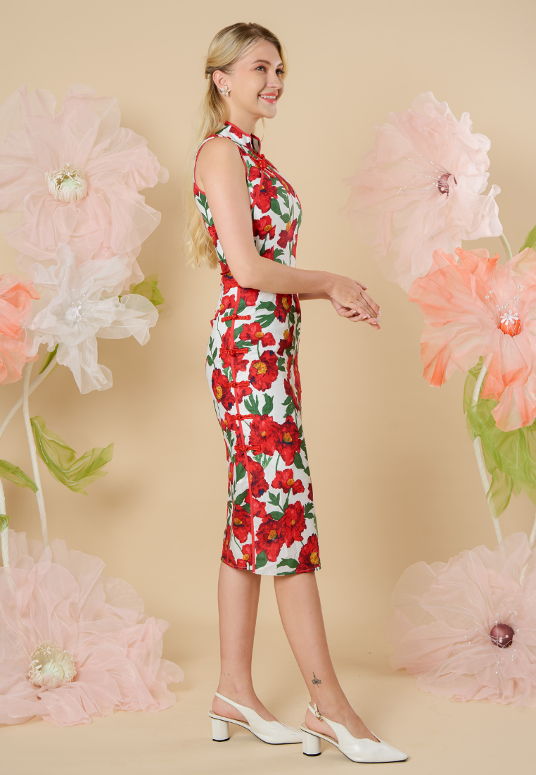 Mu Jin Sleeveless Floral Cheongsam