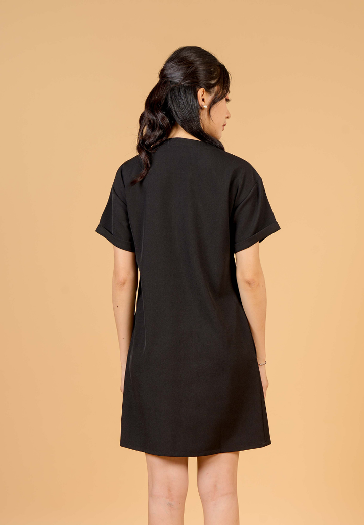 Rylee A-Line With Gold Zipper Dress(Black)