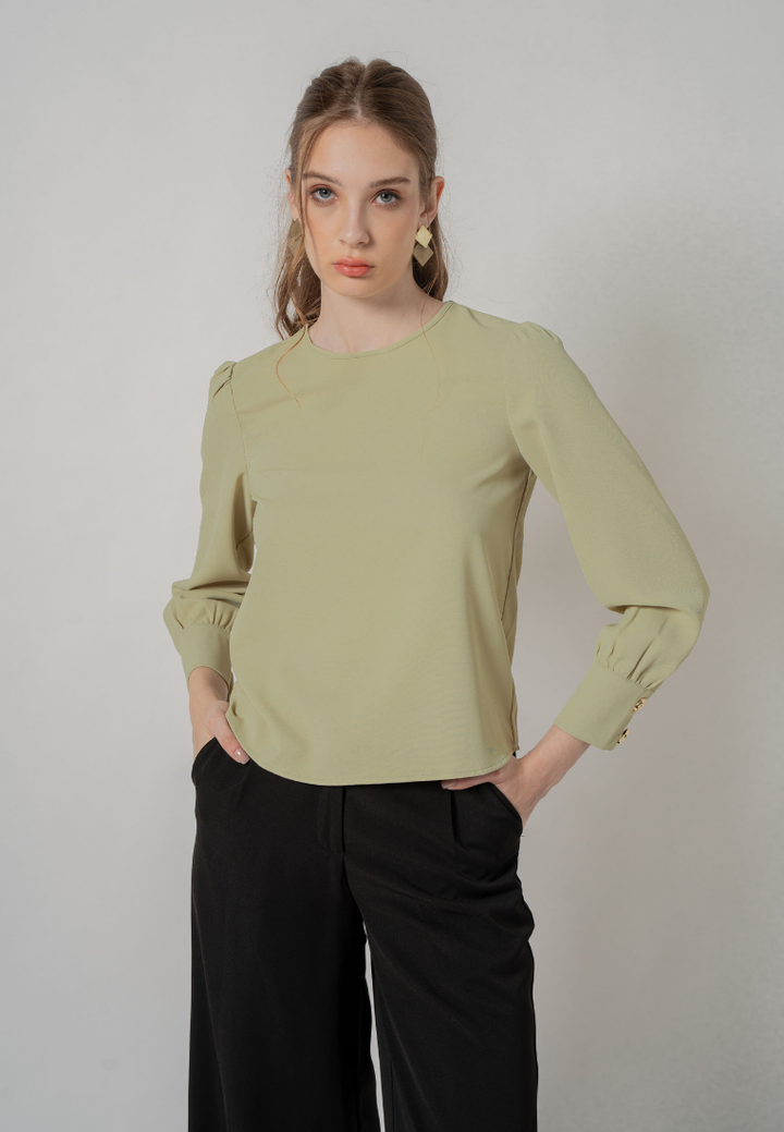 Venna Long Sleeve Round Neck Top (Green)