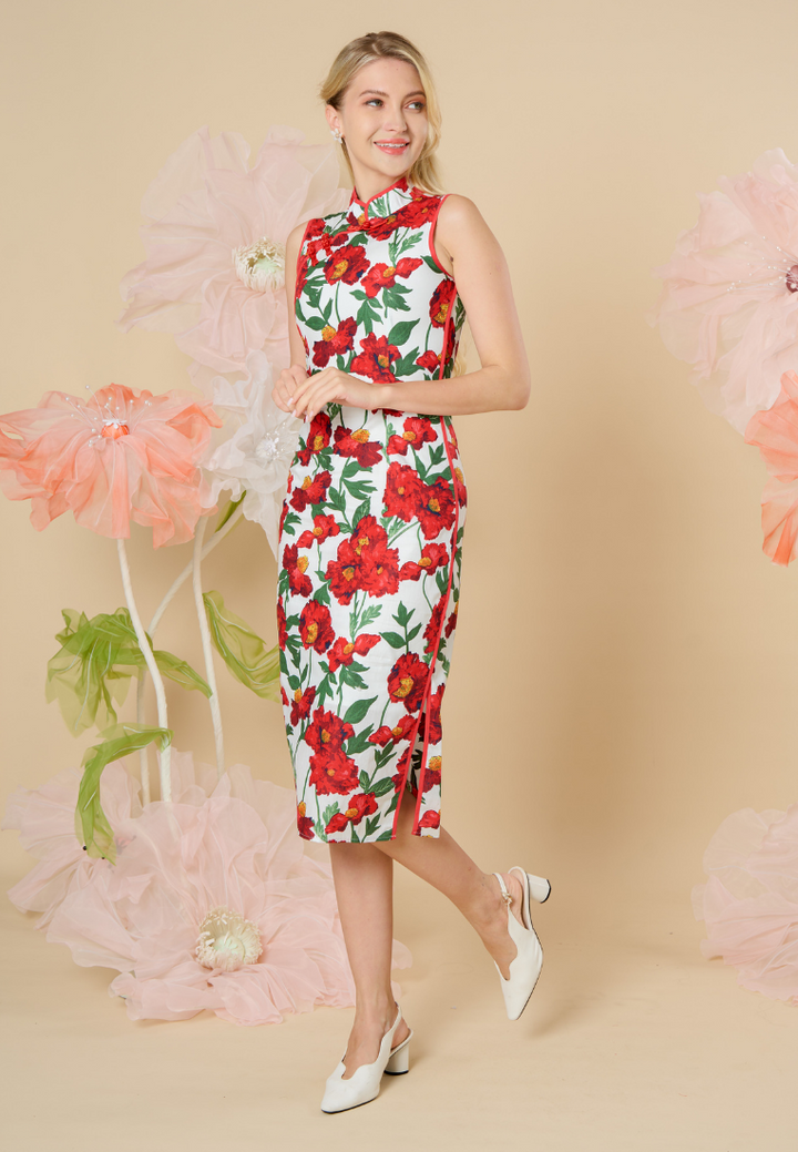 Mu Jin Sleeveless Floral Cheongsam